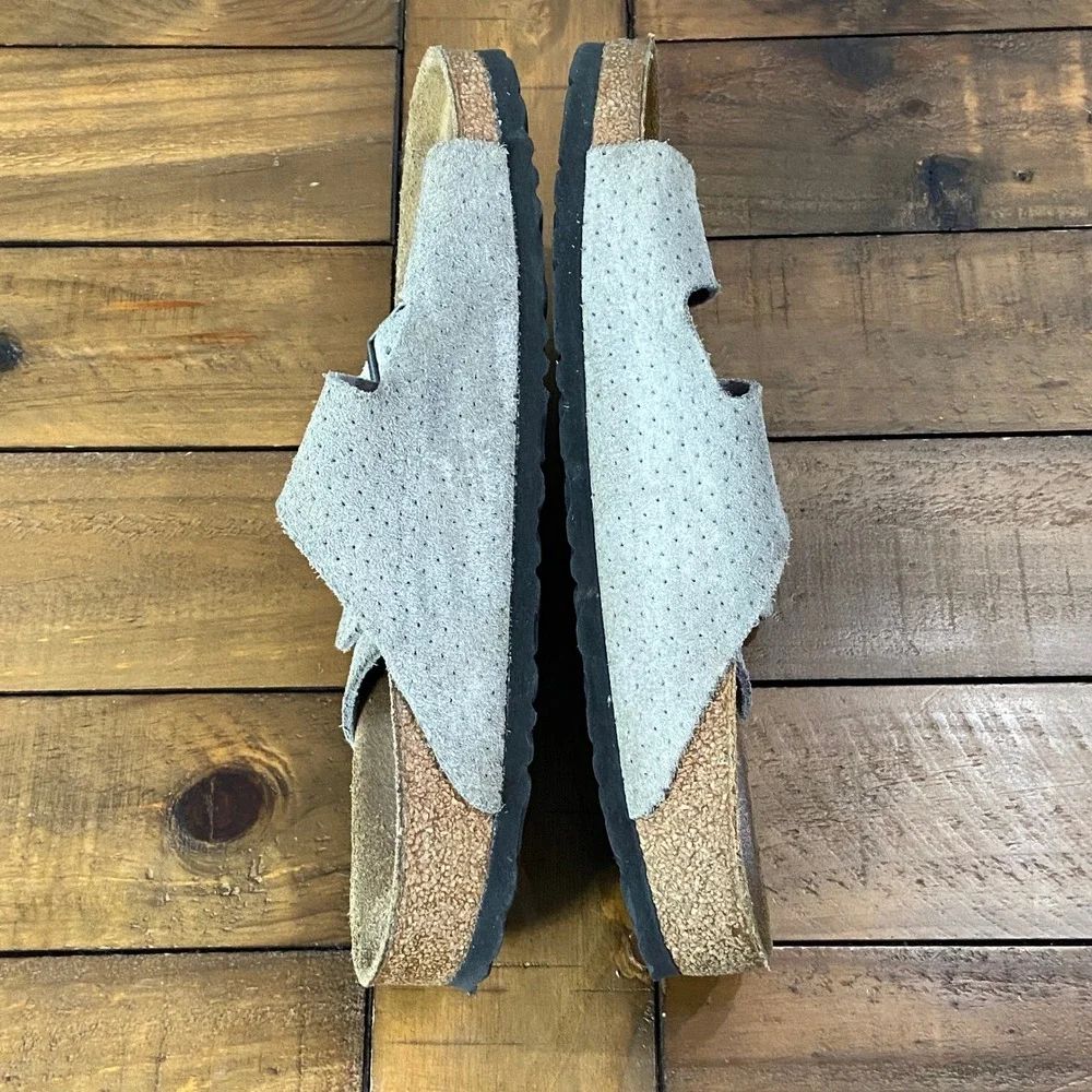 Birkenstock Arizona Perforated Grey Suede Sandals Mens 43 L12 M10 Slide Stone